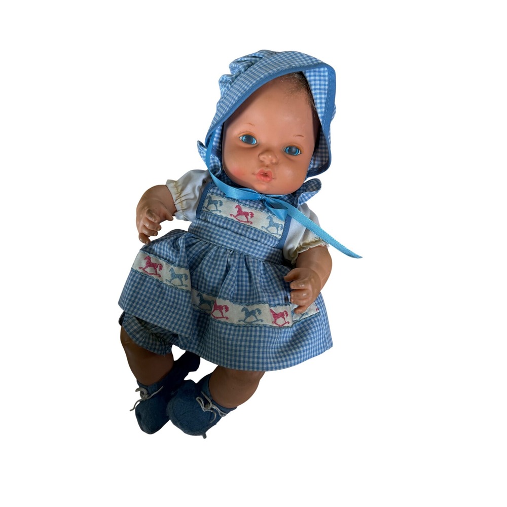 Vintage 1972 Mattel Baby Tender Love Doll Blue Gingham Outfit Bonnet Booties